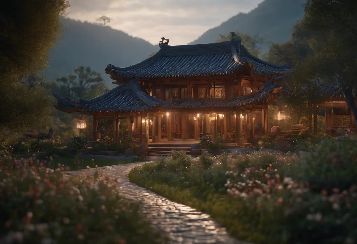 miniature,Super cute clay world,isometric view of summer countryside in Ancient China,cute clay freeze frame animation, Brilliant fireworks in the night sky, people，paths, fine country houses, title shift, excellent lighting, landscape ,volume, brush redering, 3D, super detail