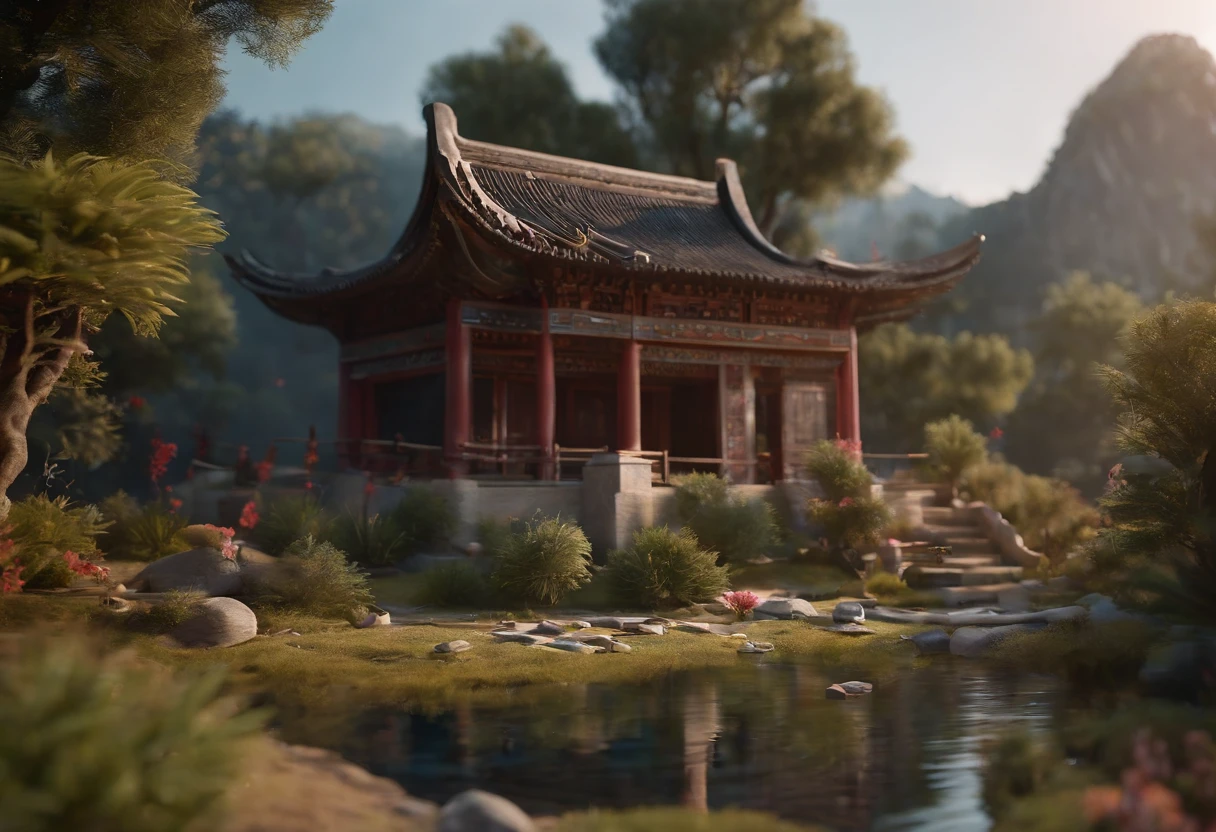 miniature,Super cute clay world,isometric view of summer countryside in Ancient China,cute clay freeze frame animation, Brilliant fireworks in the night sky, people，paths, fine country houses, title shift, excellent lighting, landscape ,volume, brush redering, 3D, super detail