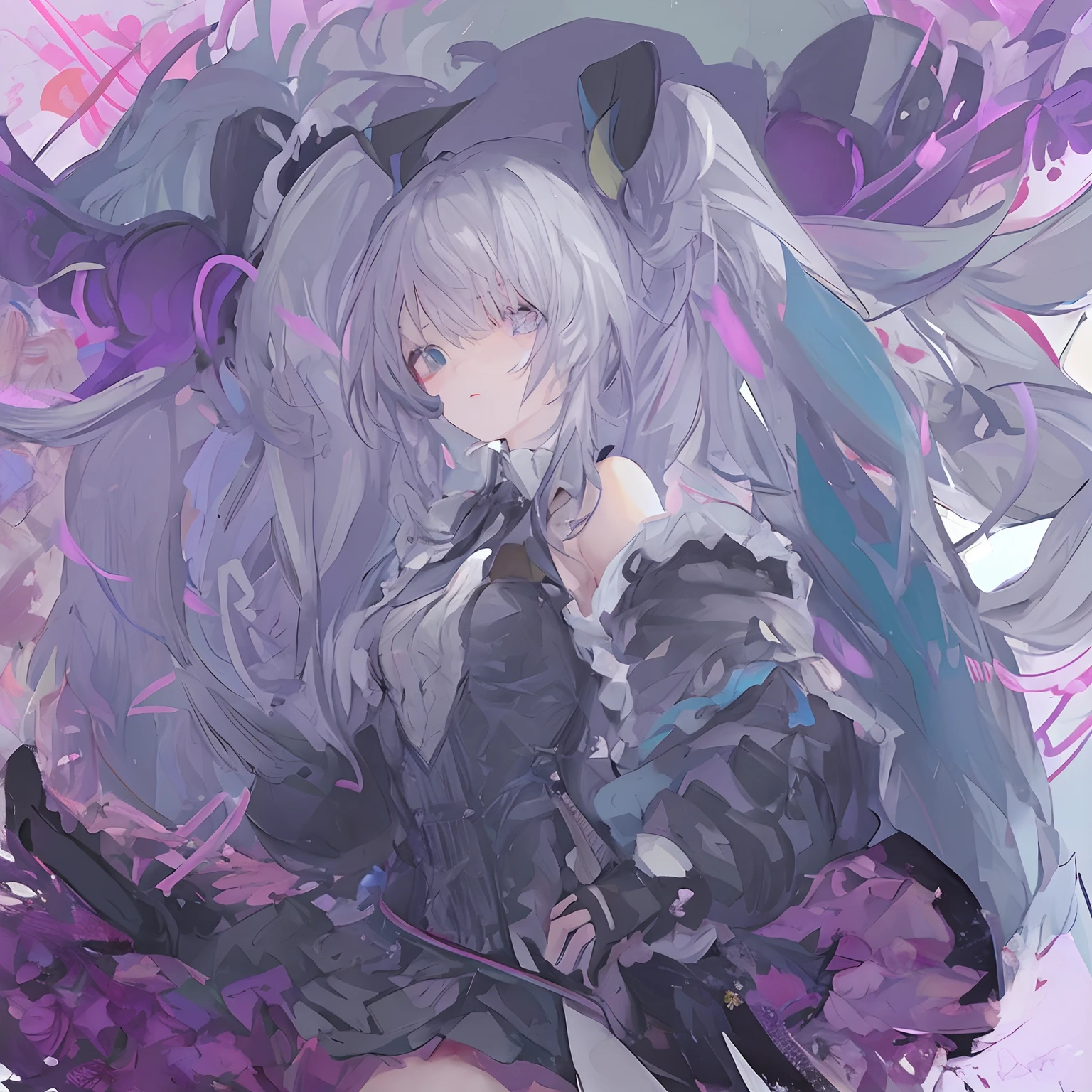 Let's start with a base illustration of a young female character.
Adjust hair color to Hatsune Miku's iconic turquoise blue.
Styling hair very long, Reach below the waist, With twin tails. Twin tails are evenly balanced、Make sure the top is wrapped properly.
Gives hair a shiny look and slightly voluminous texture.
Big and young々Creates a cute expression, Expressive eyes. Eye color should be a bright blue shade.
Give her a characteristic slim and petite body frame.
Remove the distinctive outfit consisting of a sleeveless top, tie, and pleated skirts. Include teal and black shades in the color scheme.
Include signature accessories such as futuristic headsets, microphone, Removable sleeve.
Optionally, Add knee-high boots or thigh-high socks in matching tones.
Provide a backdrop that complements aesthetics, Futuristic cityscape, concert stage with colorful lights, etc..
Due to the complexity of the instructions、Be careful, It can be difficult for AI to accurately generate images based on the exact specifications provided.
Draw in sketch style, Similar to Idea Sketch.
Drawings that look like they were drawn with a pencil. Messily drawn drawings. Hesitantly drawn picture.Soft joints - dancer's joints - dramatically twist the hips - do not use black for contours - pink illumination - lowering the gaze - slender eyes - puffy cheeks, - visible abdominal skin - hair color is light blue - hair does not turn green - light pastel colors for contours.