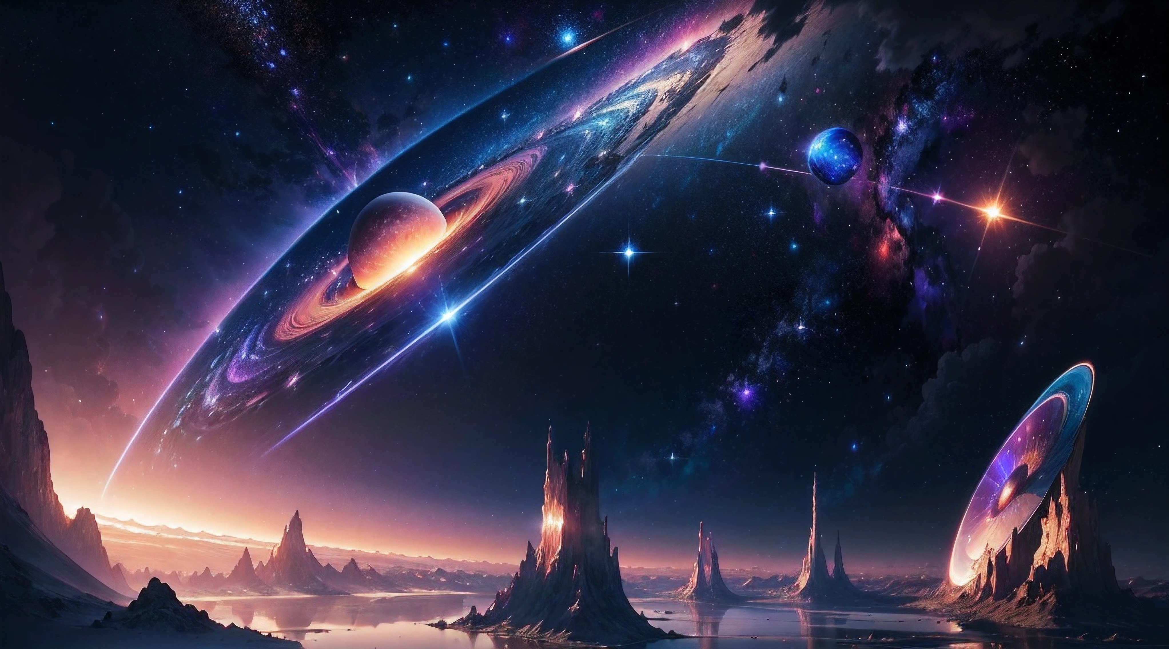 masterpiece, best quality, high quality, extremely detailed CG unity 8k wallpaper, cosmic vista, star-filled sky, no humans, distant planets, celestial ballet, celestial bodies, interstellar journey, galactic wonders, cosmic marvel, radiant colors, celestial beauty, deep space, otherworldly, stunning realism, astral dreamscape, captivating luminosity, breathtaking cosmic art