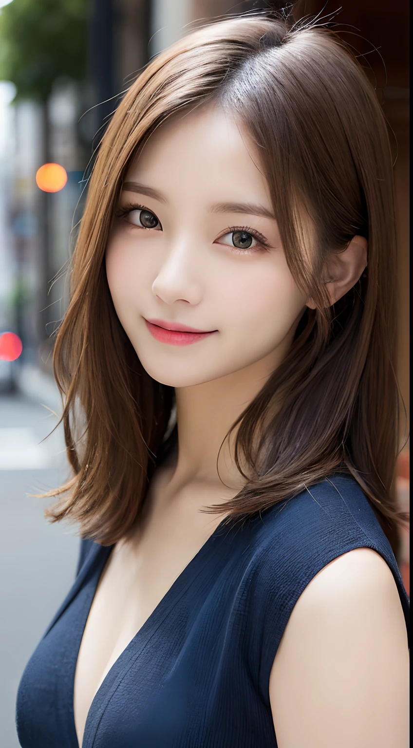 masutepiece, Best Quality, Illustration, Ultra-detailed, finely detail, hight resolution, 8K Wallpaper, Perfect dynamic composition, Beautiful detailed eyes, Women's Fashion Summer,Medium Hair,Small breasts natural color lip, Bold sexy poses,Smile,Harajuku、20 years girl、Cute、Sexy shot looking at camera