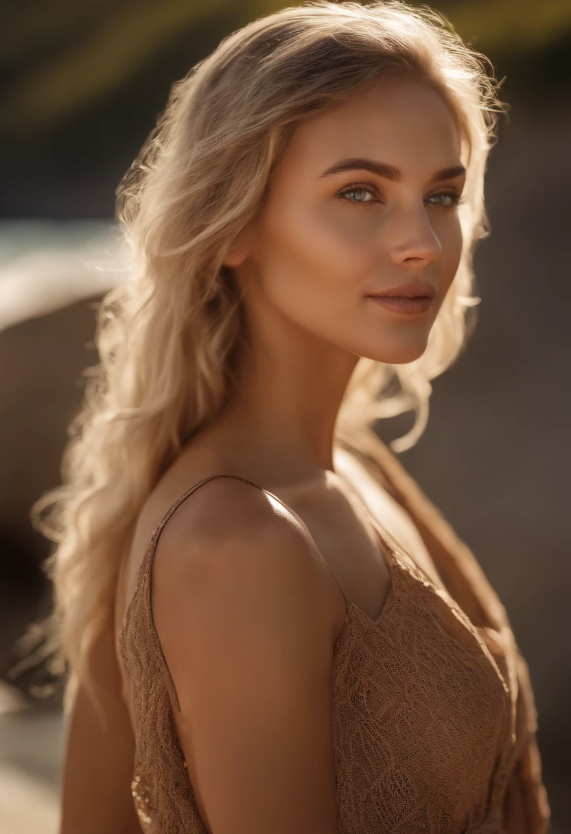 RAW, analog, Nikon Z 85mm,((best quality)), ((masterpiece)), ((realistic)), very far from the camera image, gorgeous russian woman, blond, 18 year old, posing in a beach, wearing lingerie petite huge ass, serious , she shows her ass ((small breasts)), intricate details, highly detailed, sharp focus, professional, 4k, god rays, hand model, stunning brown eyes, petite,strong chin big ramus dnot defined jawline  huge strong cheekbones highset cheekbones big eyes. great face projection highres, detailed facial features, high detail, sharp focus, smooth, extremely detailed, photo_\(ultra\), photorealistic, realistic, post-processing, max detail, roughness, real life, ultra realistic, photorealism, 8k uhd, SEMI-SILHOUETTE light, slavic face, long blon hair, beautiful hair, real face face