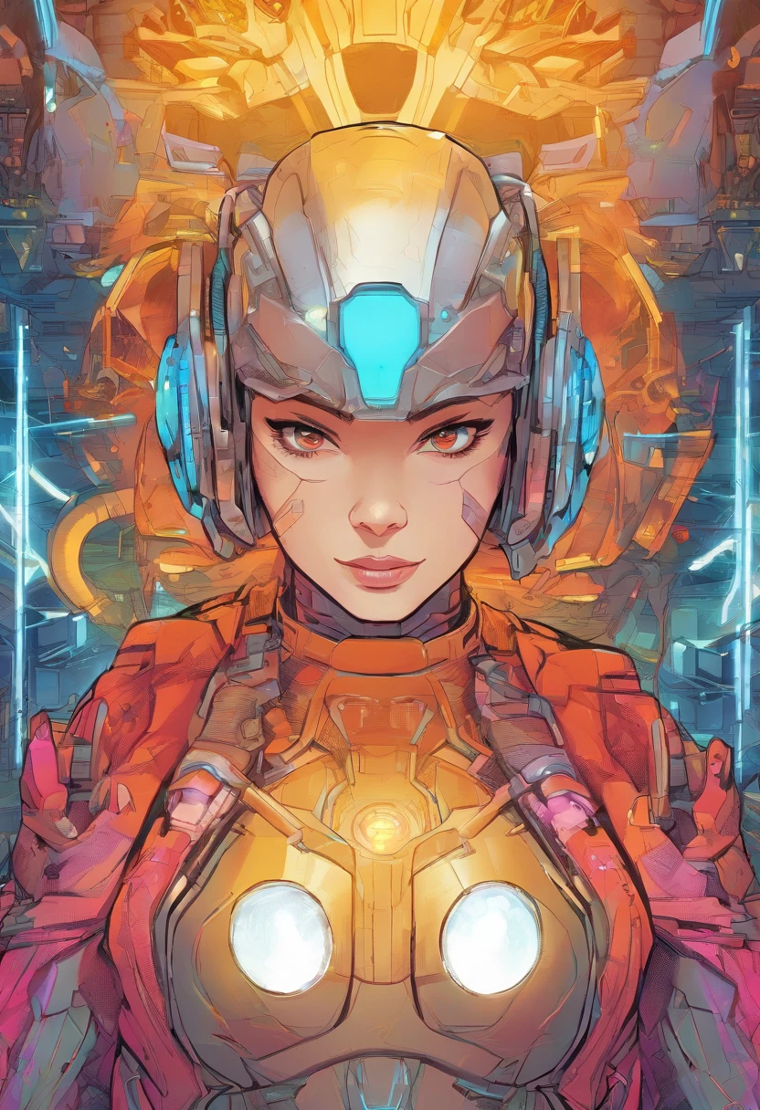 (female Protogen),cyberpunk,mechanical,glowing eyes,metallic surface,digital display,advanced technology,futuristic,neon lights,electromagnetic field,sharp edges,streamlined design,digital organism,biomechanical,mysterious atmosphere,glass visor,enhanced senses,energetic pose,invisible circuits,holographic projections,colorful wires,female cyborg