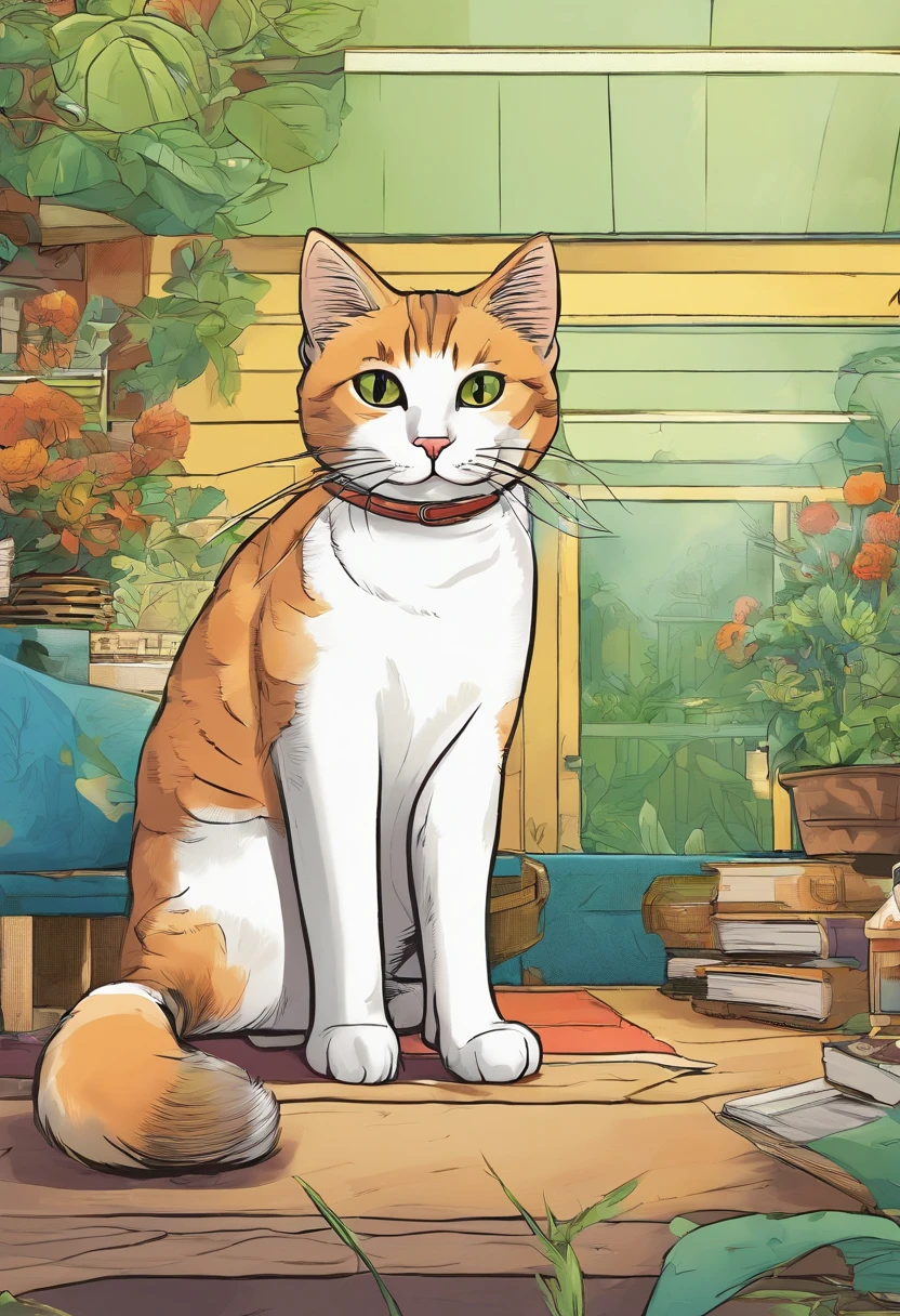 American comics, The comic story is presented in multiple irregular colored panels. American shorthair cats go through hardships when they run away from home,Then reunite with the host. The style is exaggerated and meticulous