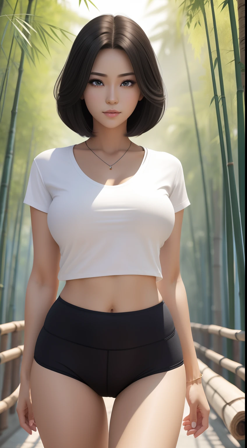 1female,熟妇,mature,Bigchest,Big breasts Thin waist,long leges,Raised sexy,Pornographic exposure, 独奏,(Background with:bamboo forrest,clubs) She has very short black hair,standing on your feet,Sweat profusely,drenched all over the body,seen from the front, hair straight, mostly cloudy sky,(((tmasterpiece),(Very detailed CG unity 8K wallpaper),best qualtiy,cinmatic lighting,detailed back ground,beatiful detailed eyes,Bright pupils,(Very fine and beautiful),(Beautiful and detailed eye description),Black eyes,Redlip,ultra - detailed,tmasterpiece,)),facing at camera,(The upper part of the body),A high resolution,ultra - detailed),revealing breasts,Bare genitalia, Bulge,legs are open,sexyposture,Camel toes,Flushed complexion,Open-mouthed,frontage,elementary student,(Wearing:White baseball shirt,black colored leggings,athletic sneakers),Full body photo