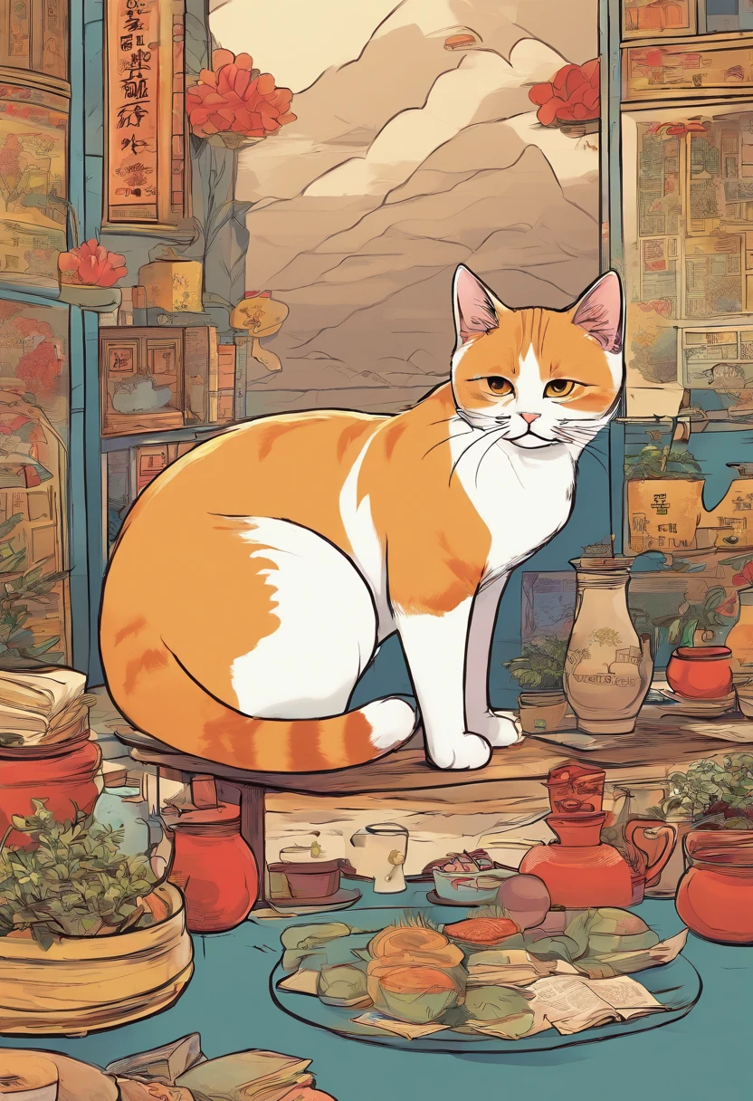 Chinese Cartoons, The comic story is presented in multiple irregular colored panels. Chinese shorthair cats have experienced hardships running away from home,Then reunite with the host. The style is exaggerated and meticulous