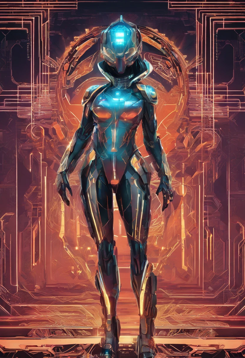 (female Protogen),cyberpunk,mechanical,glowing eyes,metallic surface,digital display,advanced technology,futuristic,neon lights,electromagnetic field,sharp edges,streamlined design,digital organism,biomechanical,mysterious atmosphere,glass visor,enhanced senses,energetic pose,invisible circuits,holographic projections,colorful wires,female cyborg