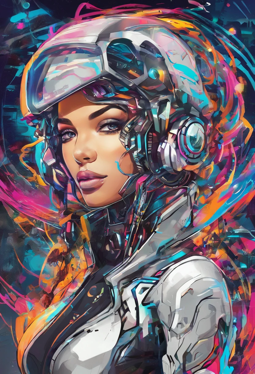 (female Protogen),cyberpunk,mechanical,glowing eyes,metallic surface,digital display,advanced technology,futuristic,neon lights,electromagnetic field,sharp edges,streamlined design,digital organism,biomechanical,mysterious atmosphere,glass visor,enhanced senses,energetic pose,invisible circuits,holographic projections,colorful wires,female cyborg