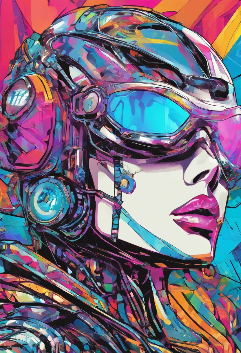 (female Protogen),cyberpunk,mechanical,glowing eyes,metallic surface,digital display,advanced technology,futuristic,neon lights,electromagnetic field,sharp edges,streamlined design,digital organism,biomechanical,mysterious atmosphere,glass visor,enhanced senses,energetic pose,invisible circuits,holographic projections,colorful wires,female cyborg