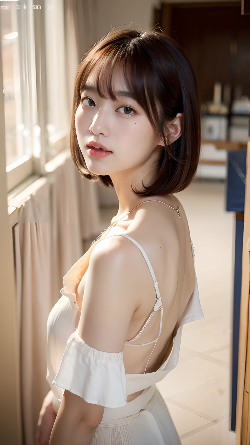 (Sillamäe:1.5), A slender, masterpiece, top-quality, Raw foto, Photorealsitic, faces, Incredibly absurd, beautiful a girl, cute little,Short messy hair, depth of fields, hight resolution, ultra-detailliert, finely detail, ighly detailed, extremely detailed eye and face, Sharp pupils, Realistic pupils, foco nítido, Cinematic lighting,20 years girl、((Very sexy and small area Akihabara maid clothes、skirt by the、Maid headdress))、Lift the hem of the skirt with both hands to show white panties、Braids、Shoulders are visible、Nipple bumps、Clothes peeled off, exposing sexy collarbones.、From above、Nothing is worn under the shirt、