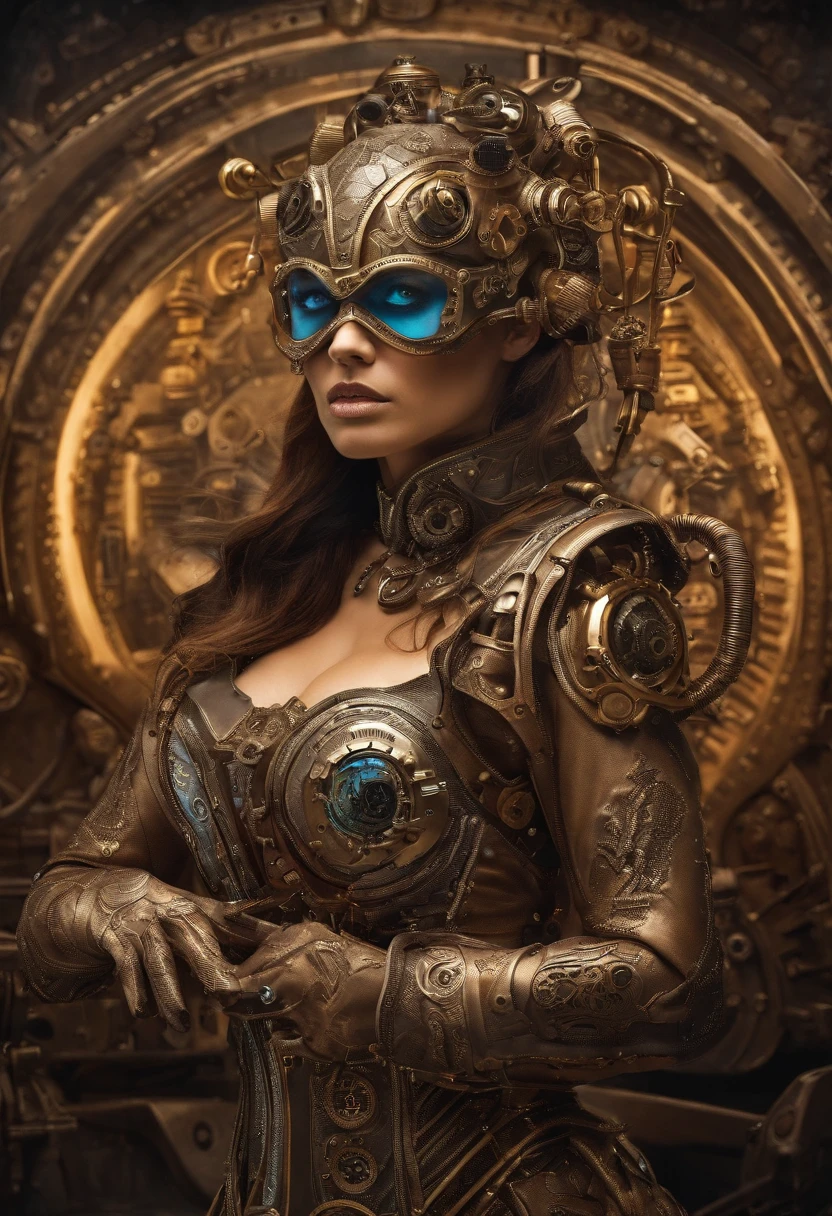 (female Protogen),cyberpunk,mechanical,glowing eyes,metallic surface,digital display,advanced technology,futuristic,neon lights,electromagnetic field,sharp edges,streamlined design,digital organism,biomechanical,mysterious atmosphere,glass visor,enhanced senses,energetic pose,invisible circuits,holographic projections,colorful wires,female cyborg