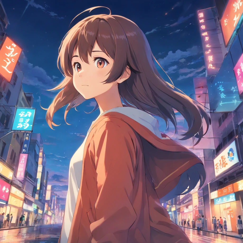obra maestra, mejor calidad, Still film, 1人の女の子, Cloud Girl, flotando en el cielo, primer plano, brillante, feliz, super long hair, soft warm lighting, puesta de sol (chispas: 0,7)