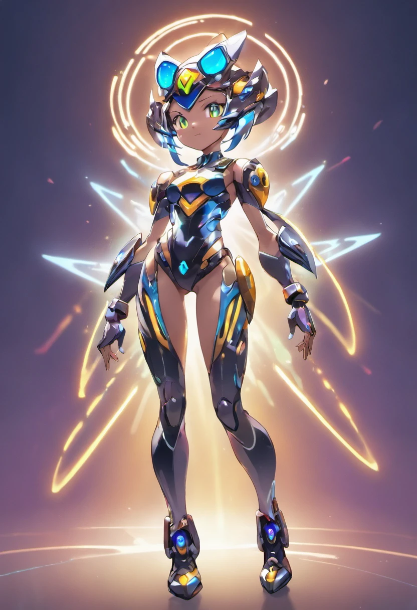 (female Protogen),cyberpunk,mechanical,glowing eyes,metallic surface,digital display,advanced technology,futuristic,neon lights,electromagnetic field,sharp edges,streamlined design,digital organism,biomechanical,mysterious atmosphere,glass visor,enhanced senses,energetic pose,invisible circuits,holographic projections,colorful wires,female cyborg