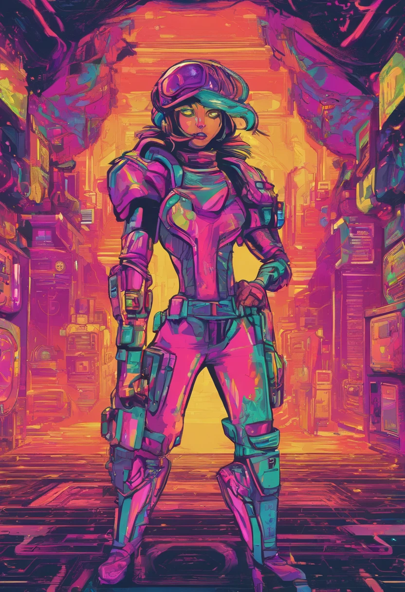 (female Protogen),cyberpunk,mechanical,glowing eyes,metallic surface,digital display,advanced technology,futuristic,neon lights,electromagnetic field,sharp edges,streamlined design,digital organism,biomechanical,mysterious atmosphere,glass visor,enhanced senses,energetic pose,invisible circuits,holographic projections,colorful wires,female cyborg