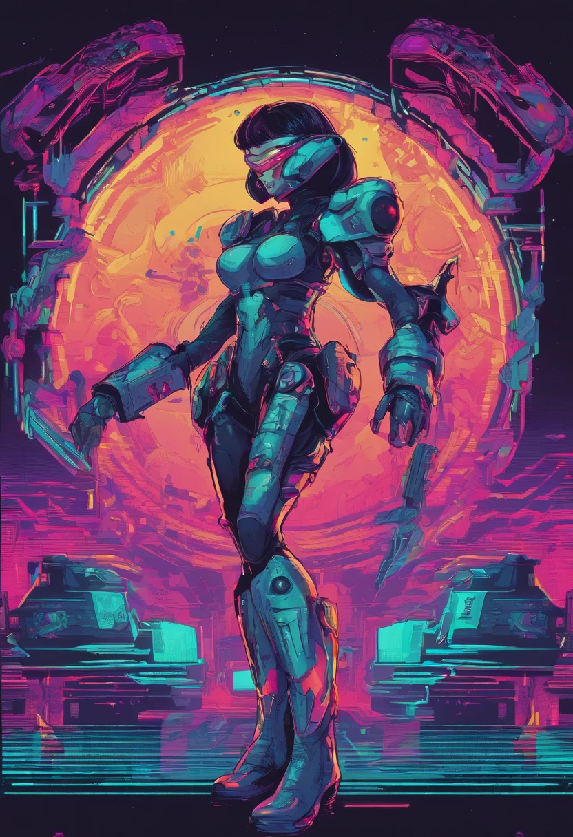 (female Protogen),cyberpunk,mechanical,glowing eyes,metallic surface,digital display,advanced technology,futuristic,neon lights,electromagnetic field,sharp edges,streamlined design,digital organism,biomechanical,mysterious atmosphere,glass visor,enhanced senses,energetic pose,invisible circuits,holographic projections,colorful wires,female cyborg