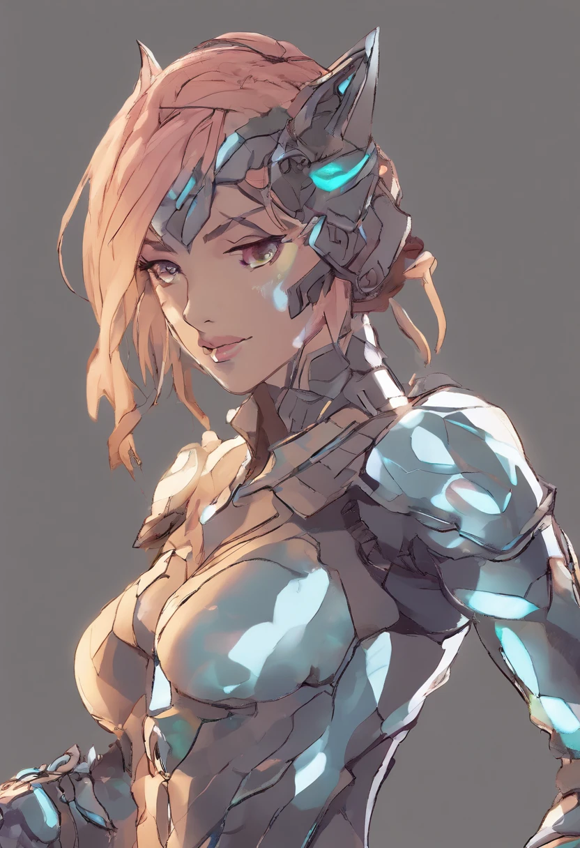 (female Protogen),cyberpunk,mechanical,glowing eyes,metallic surface,digital display,advanced technology,futuristic,neon lights,electromagnetic field,sharp edges,streamlined design,digital organism,biomechanical,mysterious atmosphere,glass visor,enhanced senses,energetic pose,invisible circuits,holographic projections,colorful wires,female cyborg