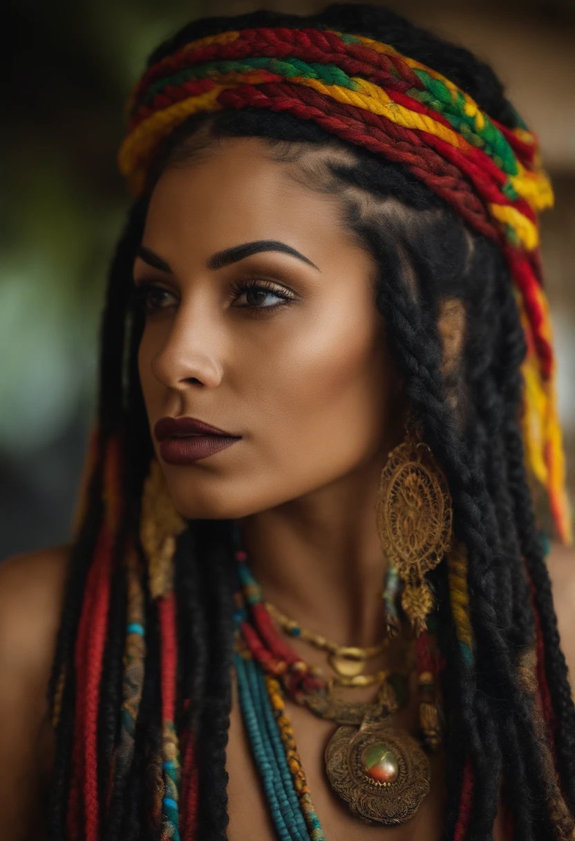 mulher branca com o rosto tatuado, with hair with Rastafarian braids, tatuagem no rosto