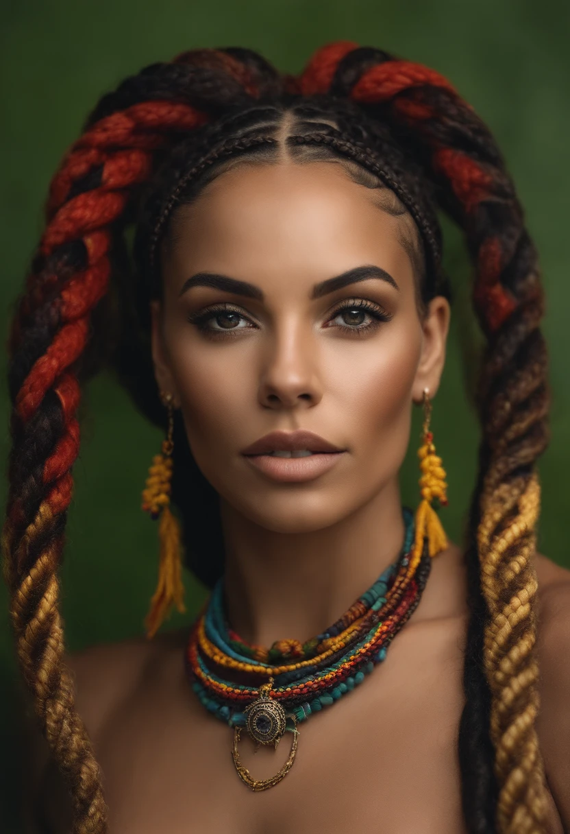 mulher branca com o rosto tatuado, with hair with Rastafarian braids, tatuagem no rosto