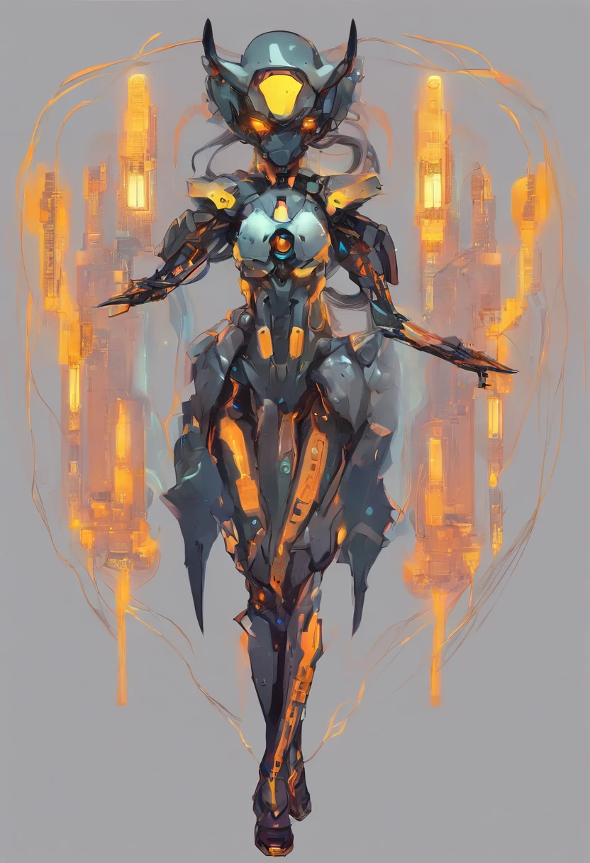 (female Protogen),cyberpunk,mechanical,glowing eyes,metallic surface,digital display,advanced technology,futuristic,neon lights,electromagnetic field,sharp edges,streamlined design,digital organism,biomechanical,mysterious atmosphere,glass visor,enhanced senses,energetic pose,invisible circuits,holographic projections,colorful wires,female cyborg