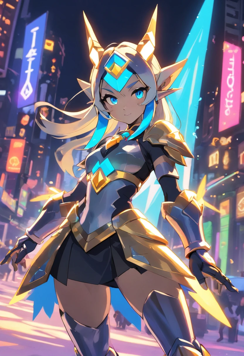 (female Protogen),cyberpunk,mechanical,glowing eyes,metallic surface,digital display,advanced technology,futuristic,neon lights,electromagnetic field,sharp edges,streamlined design,digital organism,biomechanical,mysterious atmosphere,glass visor,enhanced senses,energetic pose,invisible circuits,holographic projections,colorful wires,female cyborg