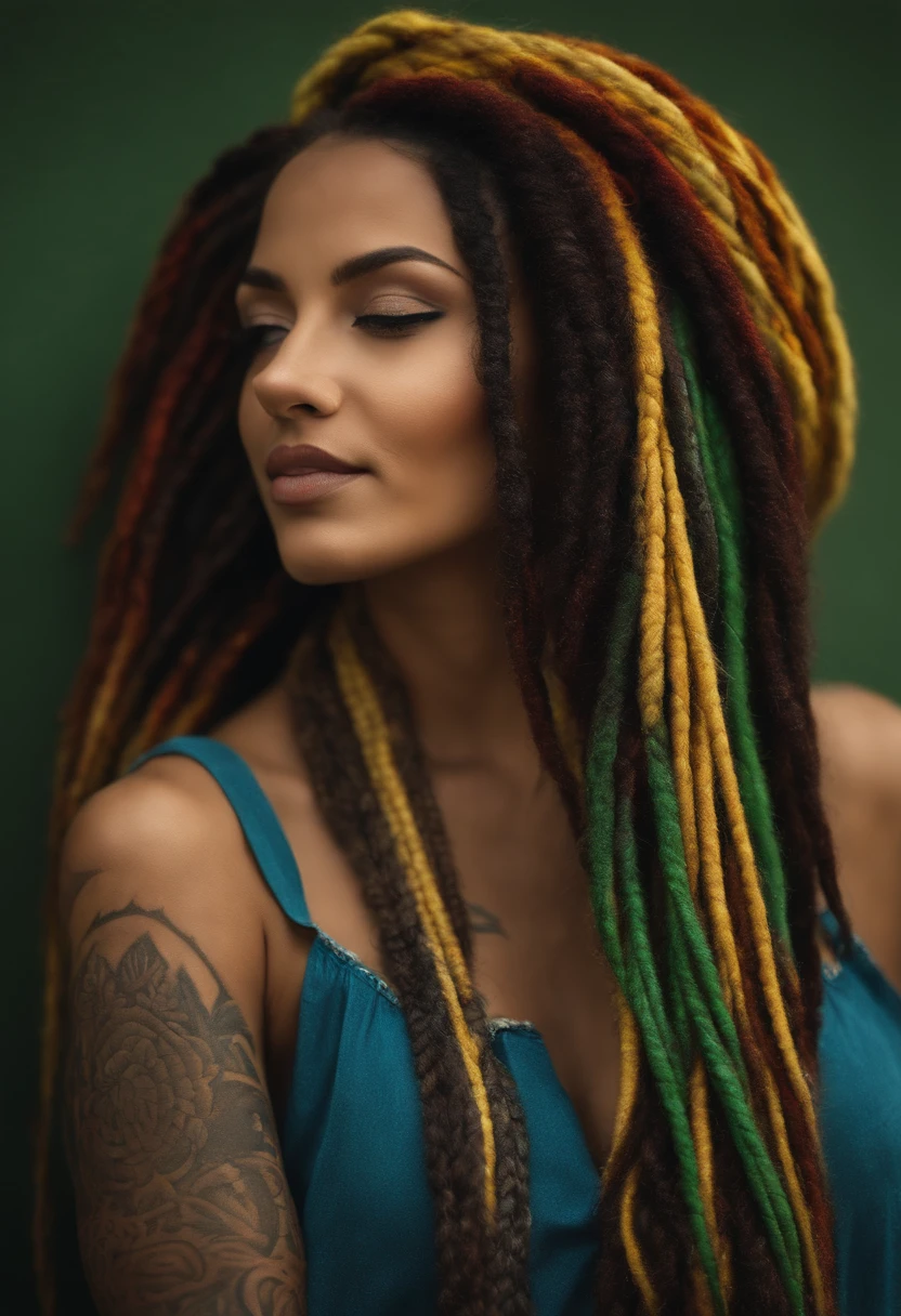mulher branca com o rosto tatuado, with hair with Rastafarian braids, tatuagem no rosto
