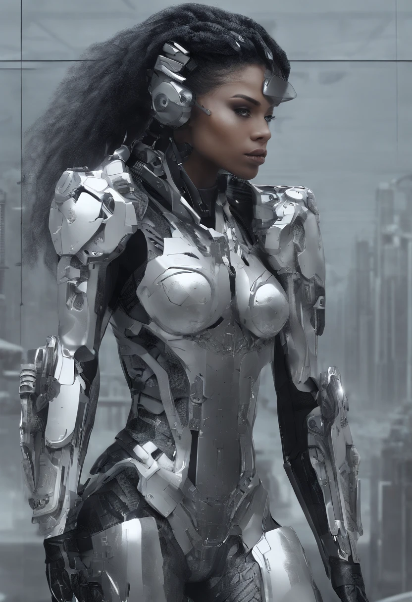 (female Protogen),cyberpunk,mechanical,glowing eyes,metallic surface,digital display,advanced technology,futuristic,neon lights,electromagnetic field,sharp edges,streamlined design,digital organism,biomechanical,mysterious atmosphere,glass visor,enhanced senses,energetic pose,invisible circuits,holographic projections,colorful wires,female cyborg