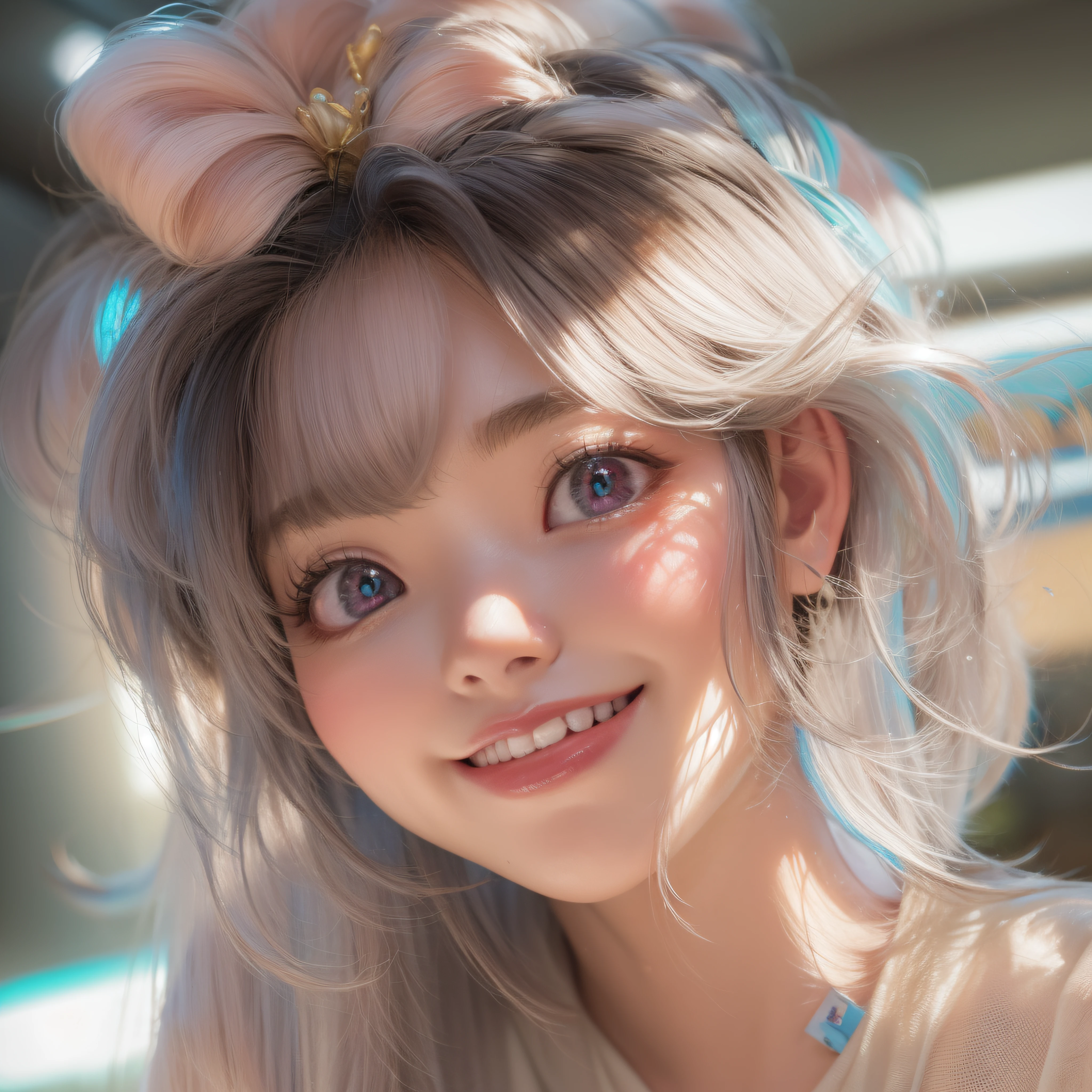 close-up of the smile face、close-up of the smile face、Designer、(realisitic、hight resolution)、(1 girl in)、Do-Up Eye、Korean Girl、(Best Quality), (masutepiece), (1girl in), Solo, a beauty girl, Perfect face, dreamlikeart、Highly detailed airbrush art((Surreal))、Volumetric lighting、(top-quality)、The ultra-detailliert、Highly detailed colorful details、(Bright lighting)、dynamic compositions、Ray traching、The mirror reflects light、Shallow depth of field、ultra-detailliert、mixing exposure、nffsw、Her eyes are glowing pink、Eyes are pink。Tank Tops