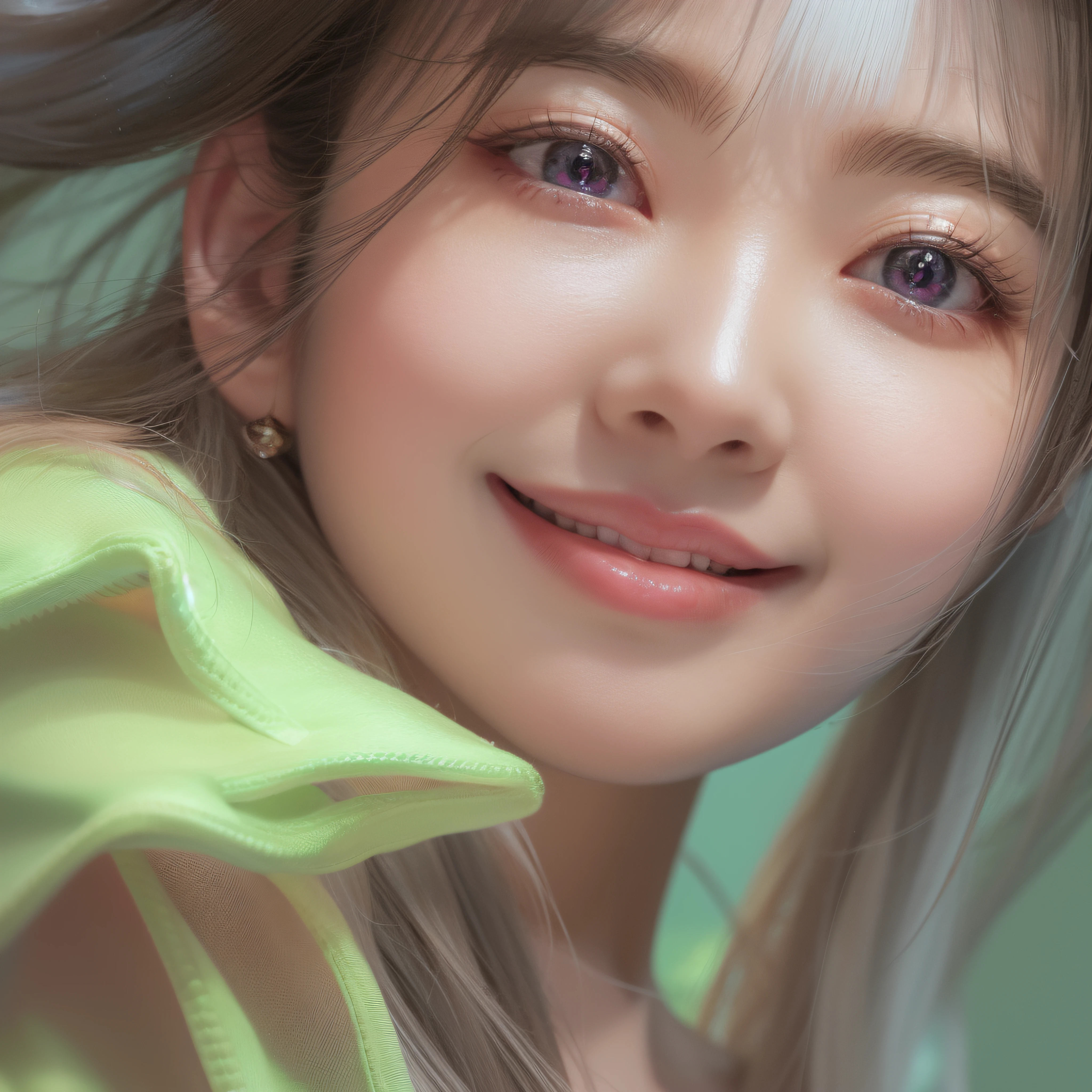 close-up of the smile face、close-up of the smile face、Designer、(realisitic、hight resolution)、(1 girl in)、Do-Up Eye、Korean Girl、(Best Quality), (masutepiece), (1girl in), Solo, a beauty girl, Perfect face, dreamlikeart、Highly detailed airbrush art((Surreal))、Volumetric lighting、(top-quality)、The ultra-detailliert、Highly detailed colorful details、(Bright lighting)、dynamic compositions、Ray traching、The mirror reflects light、Shallow depth of field、ultra-detailliert、mixing exposure、nffsw、Her eyes are glowing pink、Eyes are pink。Tank Tops
