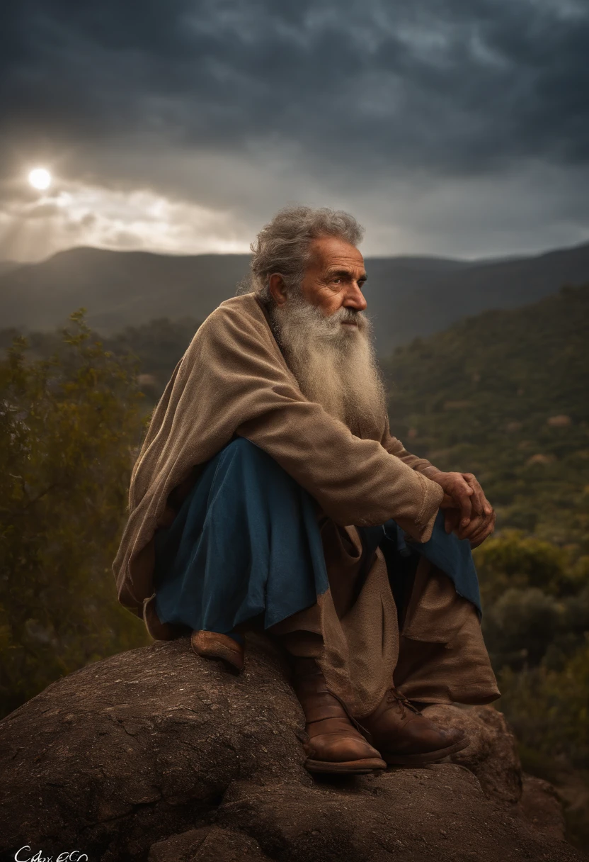 realistic portrait of an old sage from ((cabelos longos e grisalhos, barba longa e grisalha)). The environment is immersive with realistic details and the lighting is perfect to give drama and depth to the scene., Mechanical photo: Realistic epic, Soft cinematic portrait, Adobe Lightroom, photographic lab, altamente detalhado, desbotado, (cores neutras: 1.2) , (HDR: 1.4) , (cores suaves:1.2), alto detalhamento, ( art-station:1.4), cinemactic, dramatic light, (detalhes intrincados:1.1), A ntecedentes complexos, (Rutkowski:0.66), (azul e laranja:0.4)