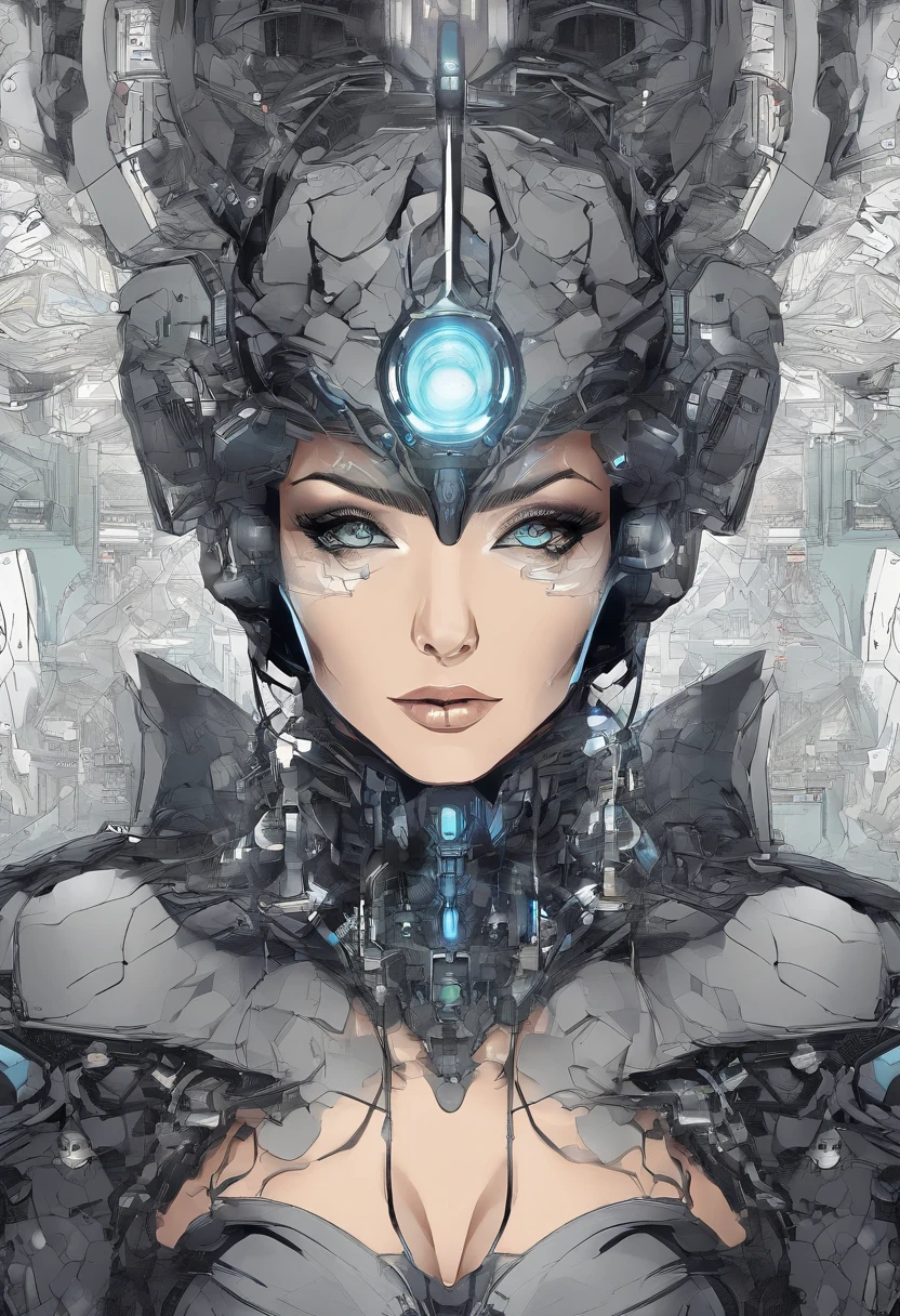 (female Protogen),cyberpunk,mechanical,glowing eyes,metallic surface,digital display,advanced technology,futuristic,neon lights,electromagnetic field,sharp edges,streamlined design,digital organism,biomechanical,mysterious atmosphere,glass visor,enhanced senses,energetic pose,invisible circuits,holographic projections,colorful wires,female cyborg