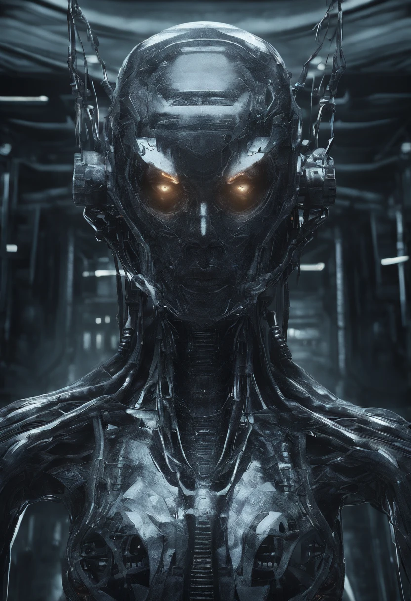 (female Protogen),cyberpunk,mechanical,glowing eyes,metallic surface,digital display,advanced technology,futuristic,neon lights,electromagnetic field,sharp edges,streamlined design,digital organism,biomechanical,mysterious atmosphere,glass visor,enhanced senses,energetic pose,invisible circuits,holographic projections,colorful wires,female cyborg