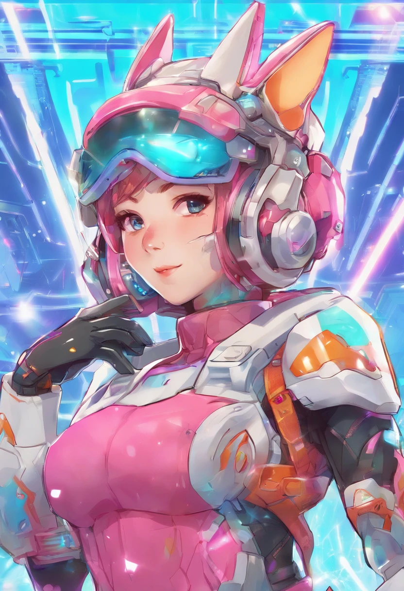(female Protogen),cyberpunk,mechanical,glowing eyes,metallic surface,digital display,advanced technology,futuristic,neon lights,electromagnetic field,sharp edges,streamlined design,digital organism,biomechanical,mysterious atmosphere,glass visor,enhanced senses,energetic pose,invisible circuits,holographic projections,colorful wires,female cyborg