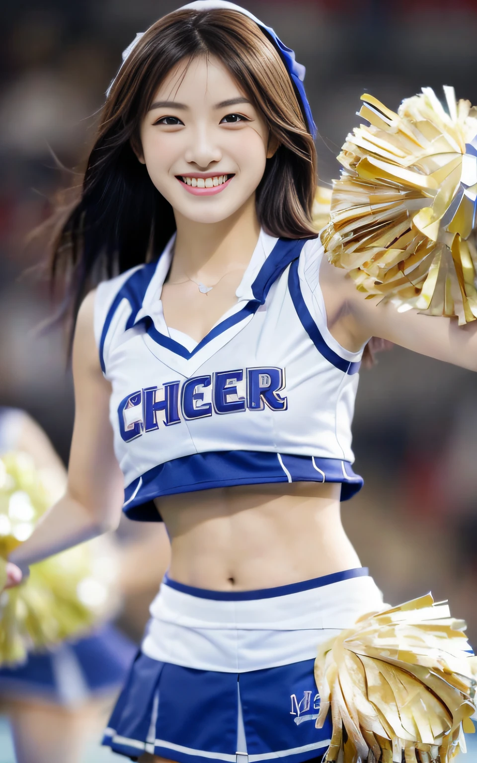 (cheerleader skirt woman:1.4))、((is standing:1.2))、cute smile face:1.1、((top-quality,8K、​masterpiece:1.3))、Crisp focus:1.2、Oiled shiny skin、Professional Writing、(((Spread your legs apart)))、(((Close up of white panties)))、((Leg up:1.1))、((From below:1.4))