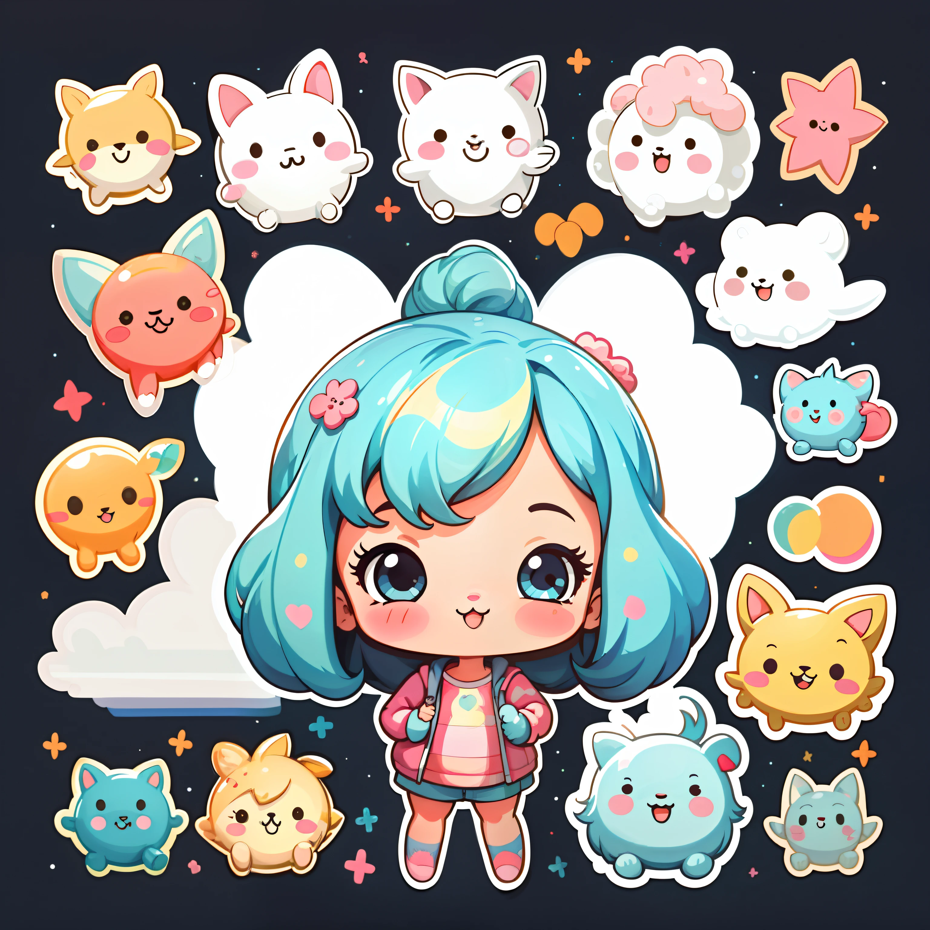 sticker,1girl,cute,kawaii,cute,chibi simple background,