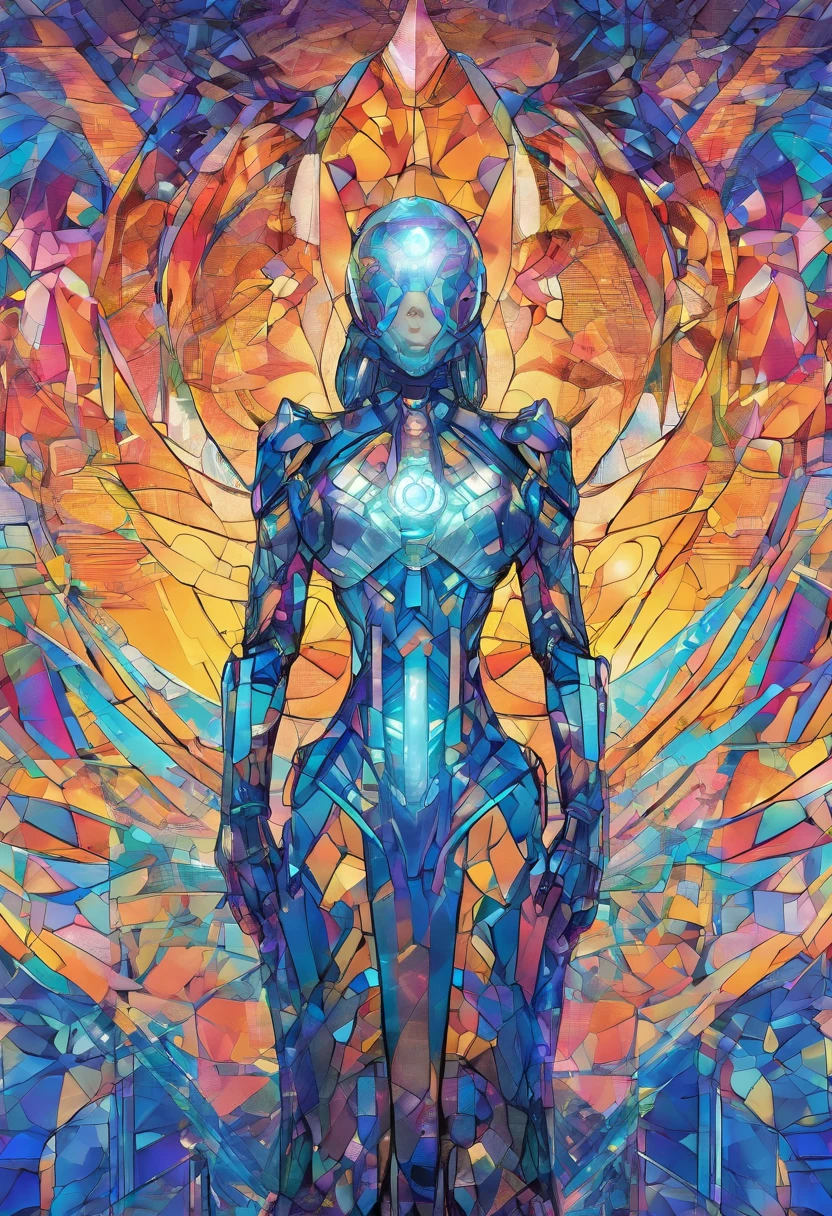 (female Protogen),cyberpunk,mechanical,glowing eyes,metallic surface,digital display,advanced technology,futuristic,neon lights,electromagnetic field,sharp edges,streamlined design,digital organism,biomechanical,mysterious atmosphere,glass visor,enhanced senses,energetic pose,invisible circuits,holographic projections,colorful wires,female cyborg
