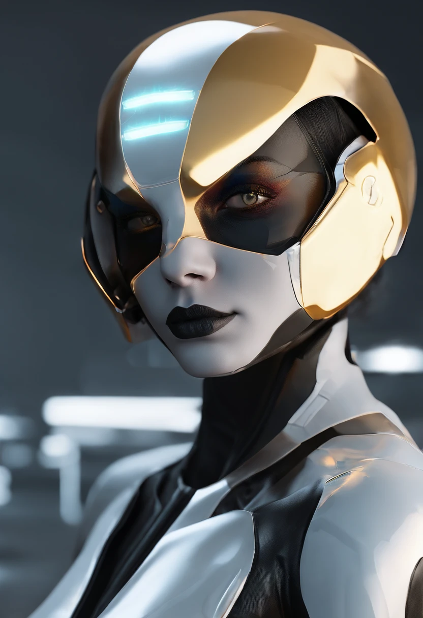 (Female protogen),Cyberpunk,Mechanicalgirl,olhos brilhantes,metallic surface,display digital,Advanced technology,Futuristic,neon lights,electromagnetic field,bordas afiadas,Design simplificado,organismo digital,Biomechanicals,Atmosfera misteriosa,viseira de vidro,sentidos aprimorados,energetic pose,invisible circuits,holographic projections,fios coloridos,female cyborg