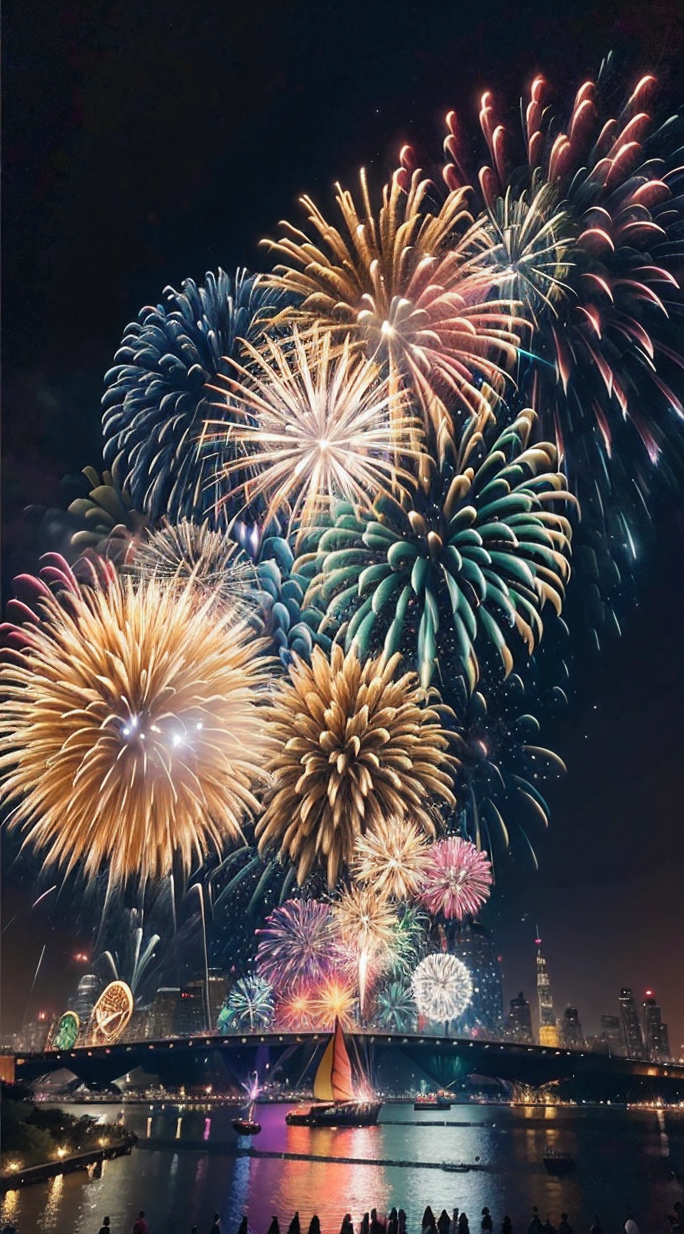 (best quality, 32k, 24k, highest, masterpiece:1.2), ultra-detailed, (realistic, photorealistic, photo-realistic:1.37), vibrant colors, explosive lights, colorful sparks, dazzling display, night sky, space solar ship, in the space, in the moon, cheerful atmosphere, joyful, fireworks show, lit up city skyline, excitement, thrilling, bokeh, illumination, sparklers, glittering, electrifying, grand finale, loud explosions, dancers, Carnival, amazement, firecrackers, pyrotechnics, multicolored bursts, awesome spectacle, looking from the moon.