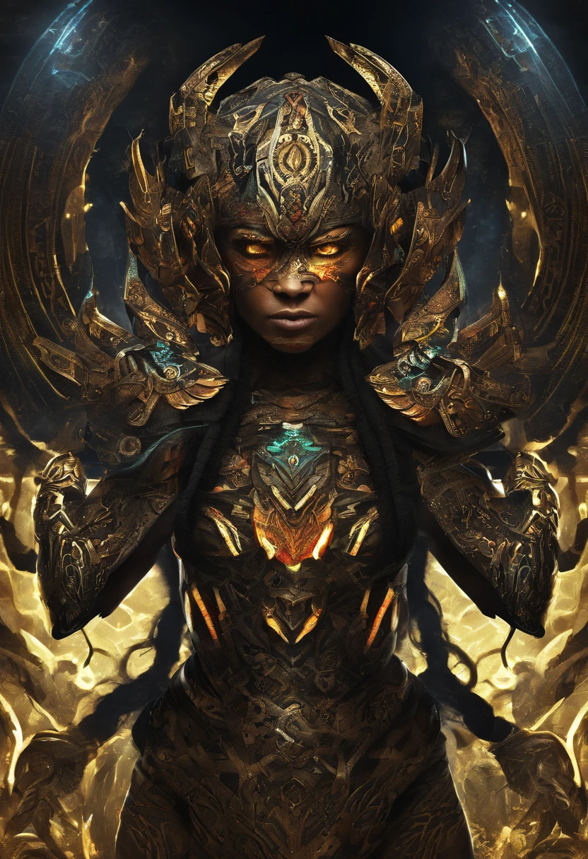 (female Protogen),cyberpunk,mechanical,glowing eyes,metallic surface,digital display,advanced technology,futuristic,neon lights,electromagnetic field,sharp edges,streamlined design,digital organism,biomechanical,mysterious atmosphere,glass visor,enhanced senses,energetic pose,invisible circuits,holographic projections,colorful wires,female cyborg