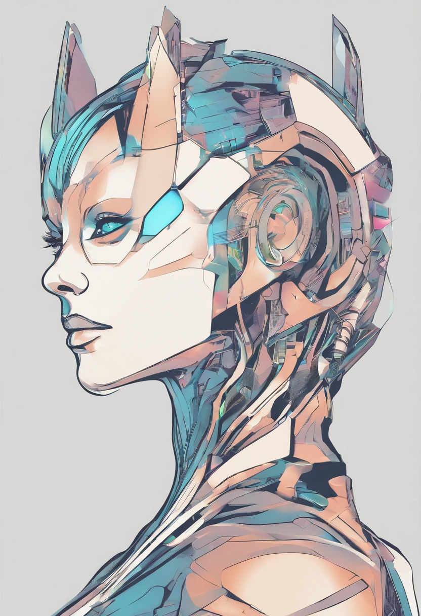 (female Protogen),cyberpunk,mechanical,glowing eyes,metallic surface,digital display,advanced technology,futuristic,neon lights,electromagnetic field,sharp edges,streamlined design,digital organism,biomechanical,mysterious atmosphere,glass visor,enhanced senses,energetic pose,invisible circuits,holographic projections,colorful wires,female cyborg