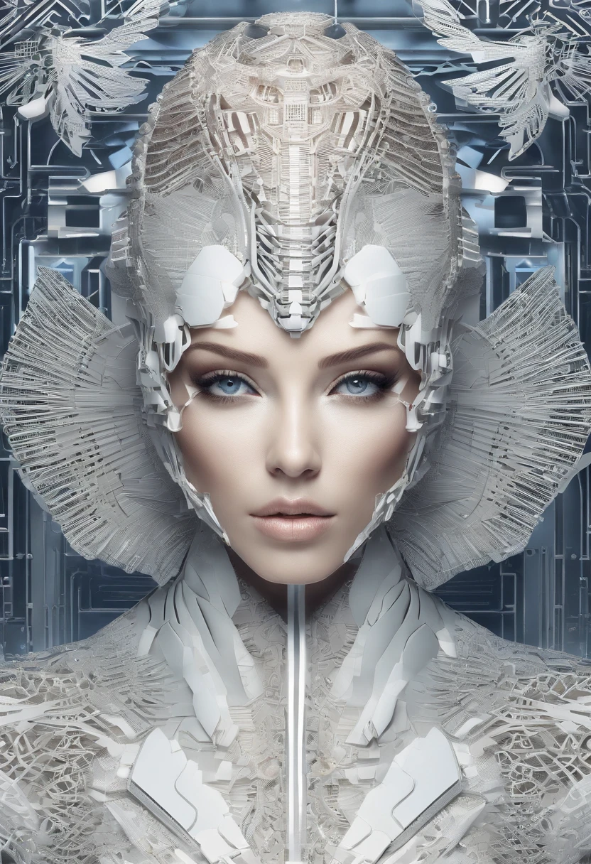 (female Protogen),cyberpunk,mechanical,glowing eyes,metallic surface,digital display,advanced technology,futuristic,neon lights,electromagnetic field,sharp edges,streamlined design,digital organism,biomechanical,mysterious atmosphere,glass visor,enhanced senses,energetic pose,invisible circuits,holographic projections,colorful wires,female cyborg