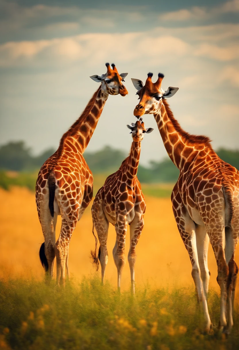 Realistic colorful greeting, girafas, natureza