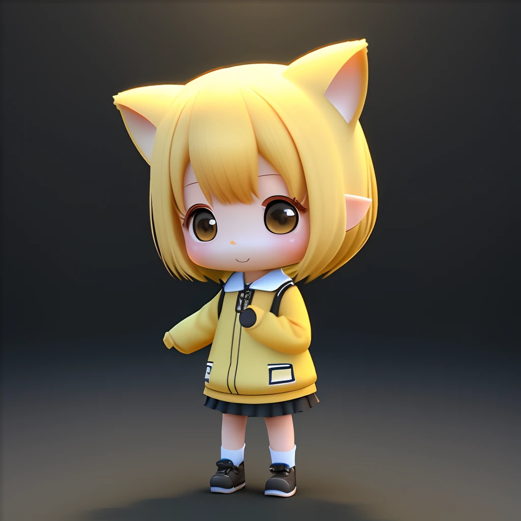 Cute little character in light 3D with front, catss, Twin-tailed, girl with, banana in