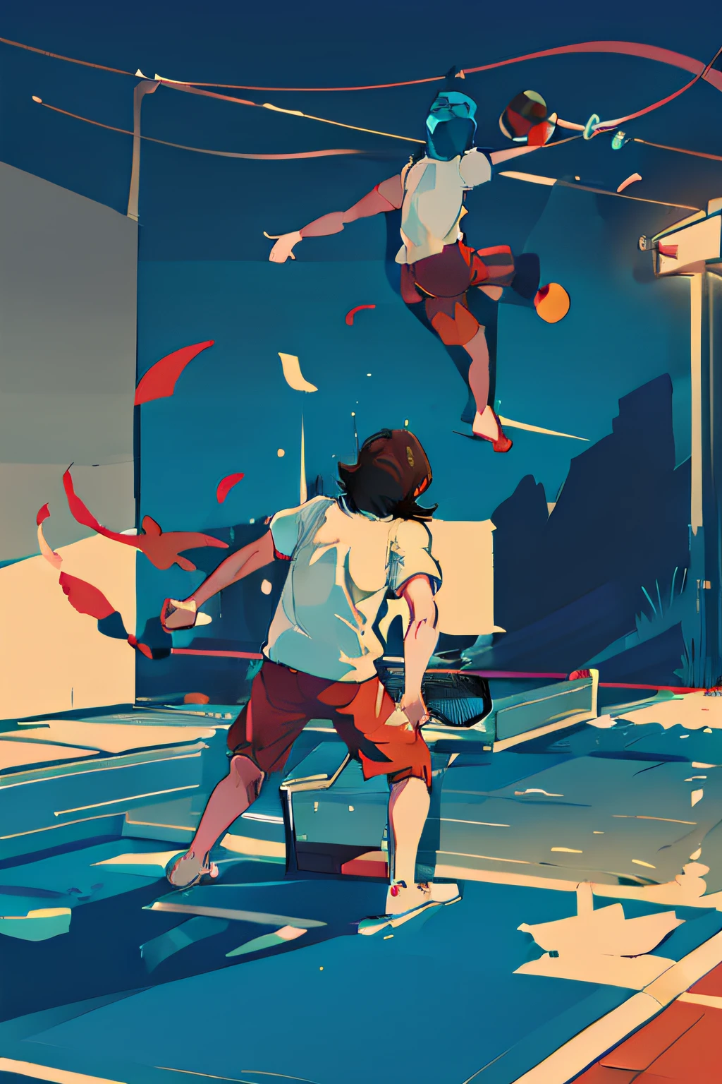 Two boys playing table tennis，ping pong，Table tennis table