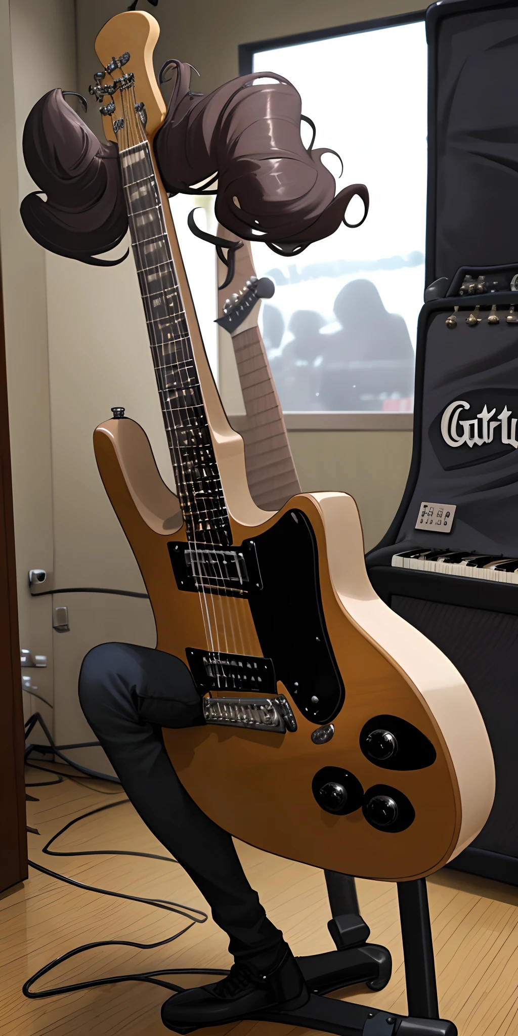 Garota 1,70 height lean hair curly black voluminous body in guitar shape