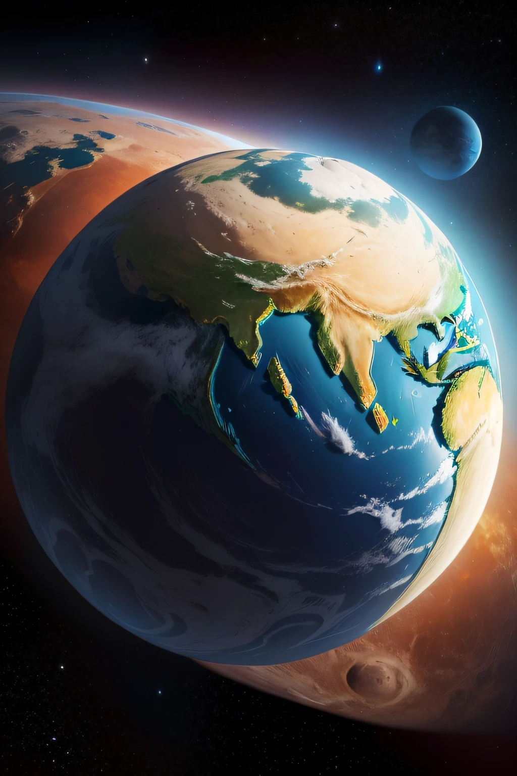 Close-up of planetary picture of the sun in the background, earth in background, earth in the background, earth in the sky, earth outside, earth, earth in background, there is earth --auto --s2