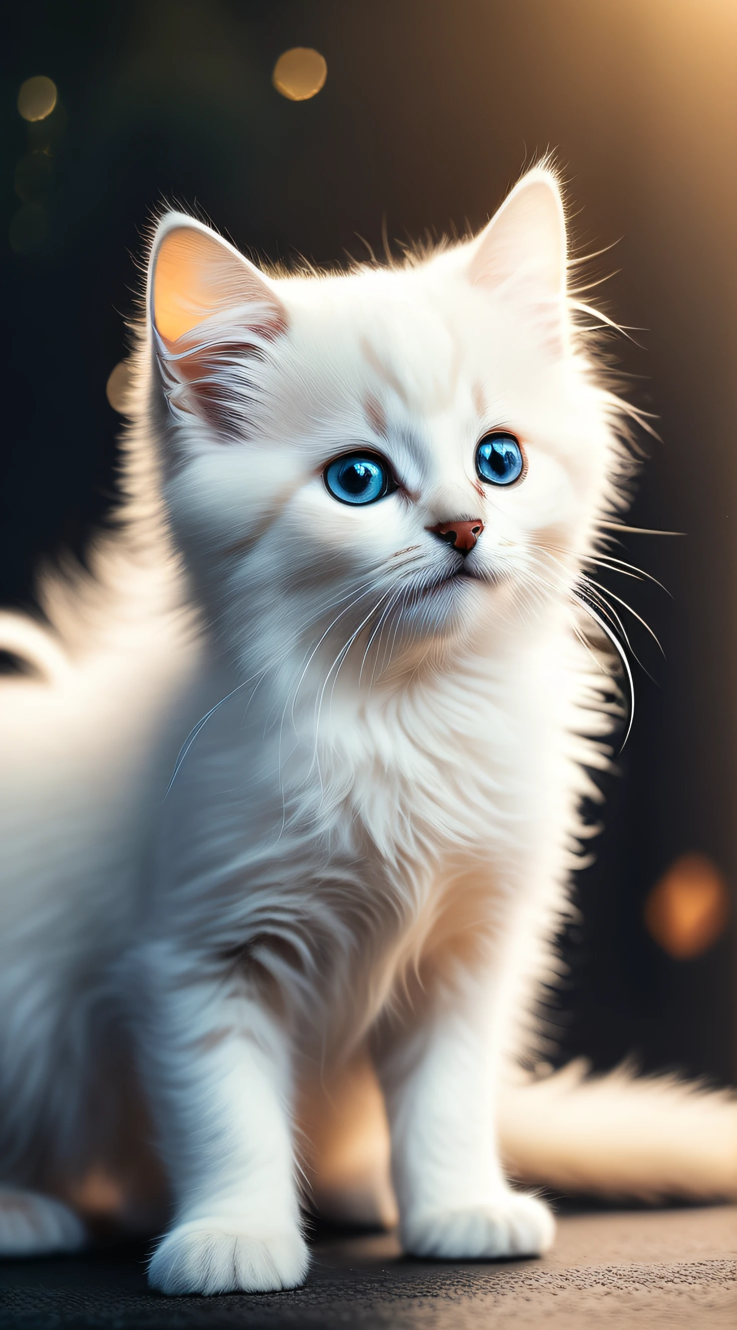 White kitten，With cinematic lighting and ultra-realistic details，photograph of-realistic，cinematic photogtaphy，incredibily detailed，cinmatic lighting