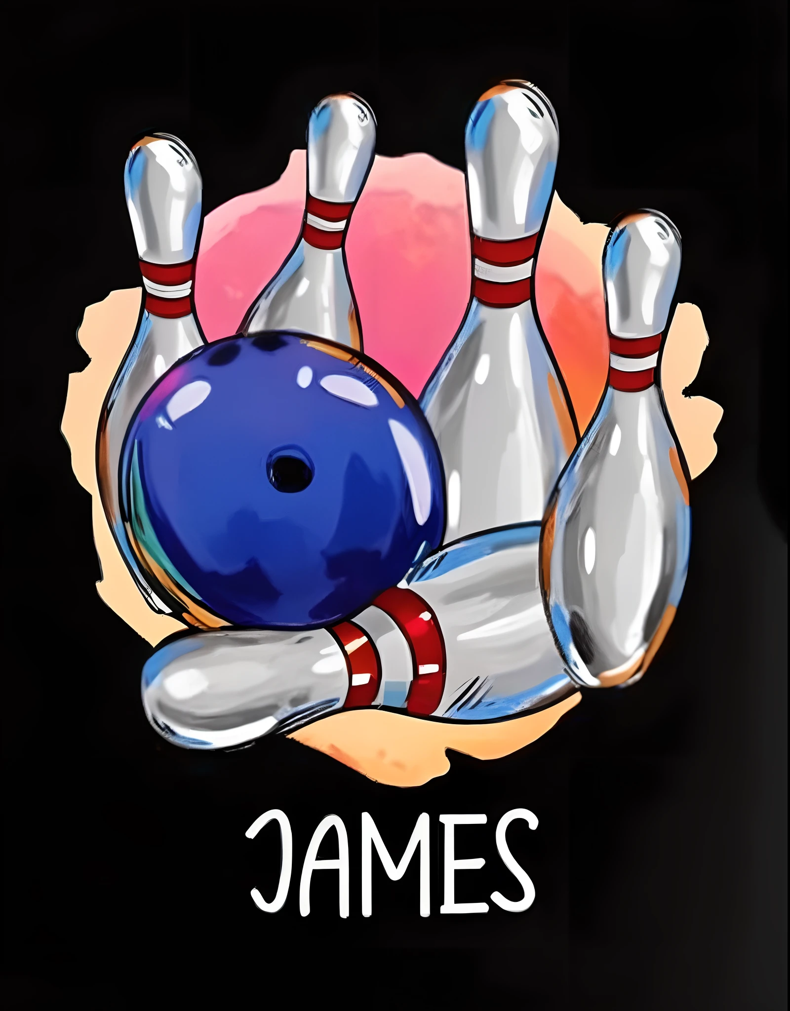 a close up of a bowling ball hitting pins with the name james, james, android james, james stokoe, by James Cowie, james gene, inspired by James Giles, james c, by James Warhola, by Jaime Jones, inspired by Jaime Jones, james terrell art, by James Giles, bowling, inspired by James Jarvaise, james edmiston