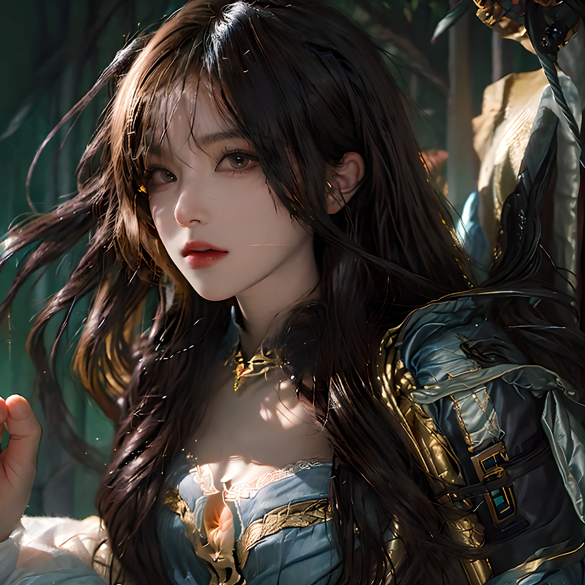 （Positive focus）， （in the darkness nigth：1.6）， Surrealistic Female Portraits by David Hockney and Alphonse Mucha， Fantasyart， photographrealistic， 动态照明， art  stations， poster for， Volumetriclighting， Very detailed faces， 4 k''， Award-Awarded， 1girll， in the darkness nigth， deep shading， low tune， cowboy lens， （official outfit：1.4）， long whitr hair， whaite hair， skin textures，Gorgeous fireworks background