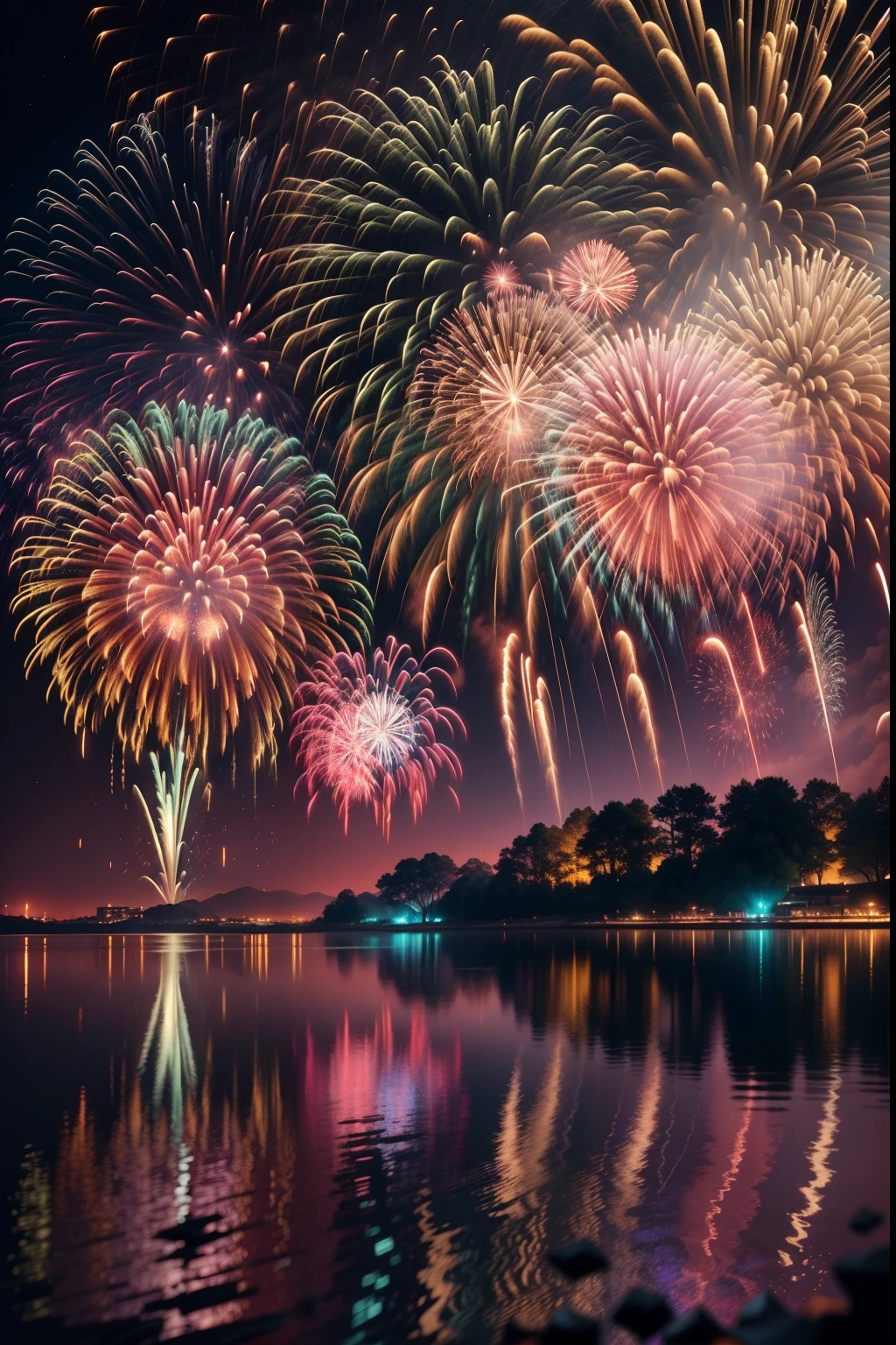 show：A breathtaking photo，A splendid and colorful fireworks display was recorded。in the photo，The night sky is dotted with huge and brilliant fireworks，They bloom with dazzling light and brilliant colors，Decorate the entire sky like a fairyland。Every moment a firework blooms in the air is accurately captured，Left behind a beautiful light track and gorgeous patterns。The explosions and explosions of fireworks silently convey a shock and spectacle in the photos。


To take this photo，I chose a professional full-frame camera，Such as the Nikon D850，Paired with a high-quality wide-angle lens，Such as the Nikon AF-S 14-24mm f/2.8G ED。The camera settings use a smaller aperture，Such as f/8，to ensure clarity and detail throughout the fireworks。Select the appropriate value for shutter speed，to capture the moment when the fireworks bloom，And create a gorgeous light track effect。ISO settings adjust based on actual light conditions，to maintain the detail and color reproduction of the photo。


During filming，I pay attention to capturing the moments and details of fireworks。By adjusting the angle and focal length of the lens，I tried to show the magnificence and brilliance of the fireworks as much as possible。ao mesmo tempo，I also used a suitable tripod and remote control，to ensure the stability and sharpness of the photo。


The final photo will present a breathtaking picture，A spectacular and colorful fireworks display was recorded。Each firework in the photo will take on brilliant colors and gorgeous forms，Let the viewer feel the beauty and shock of the fireworks。