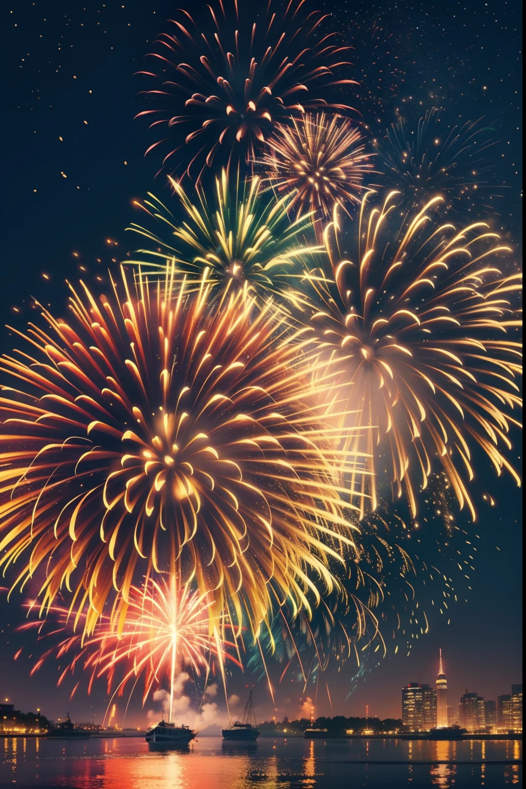 clew：Enjoy a spectacular fireworks display，In this visual feast，Huge fireworks bloom with brilliant and colorful light，Illuminated the entire night sky。The distant crackling was accompanied by cheers，Beautiful splash of fireworks in the dark，Create breathtaking sights。

camera settings：To capture these colorful fireworks，I will use a Nikon D850 SLR camera，Comes with a wide-angle lens，NIKKOR 14-24mm f/2.8G ED。Such a combination will allow me to capture the grandeur of the entire fireworks show，And with excellent clarity and detail。

Lighting and composition：In the darkness of the night，Fireworks themselves are a source of light。I will use the long exposure technique to capture the moment the fireworks bloom，And create dazzling light trajectories in the picture。A tripod and remote control are used，Ensure the stability of the camera，Remove any shaking or blurring。I also make use of other elements in the scene，Such as buildings、People or natural landscapes，Provide richer background and layering for fireworks。

Style and presentation：I will show the magnificence and detail of the fireworks by choosing the appropriate composition。Probably a long-range photo，Capture the grandeur of the entire fireworks display；It can also be a close-up photo，Emphasize the delicate textures and stunning colors of the fireworks。I pay close attention to every moment of fireworks eruption，Capture subtle changes and momentary beauty。

camera settings：To create a long exposure effect，I will set the camera's aperture to f/8 or f/11 for enough depth of field。The shutter speed will be set to a slower 2 seconds or longer，to capture the moment of each firework explosion。ISO will remain low，Such as ISO 100 or ISO 200，to maintain the clarity and detail of the image。

artistic vision：Post-processing will focus on enhancing the fireworks' vibrant colors and light trajectories。I will fine-tune the image，to enhance color saturation and contrast，to show the brilliance of fireworks。Additionally，I will make l